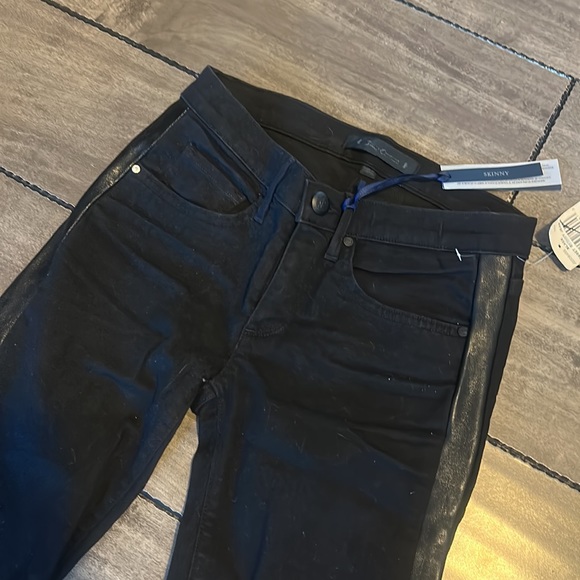 Juicy Couture- NEW with Tags- Black Denim Jeans with Faux Leather accents - Picture 2 of 5